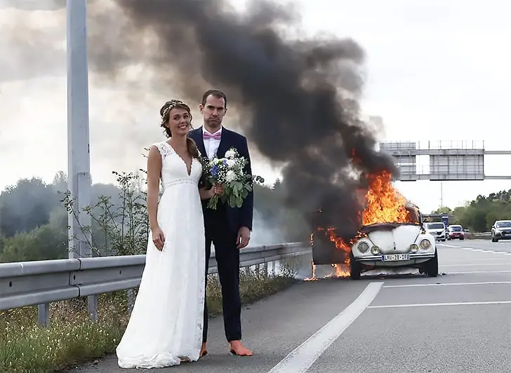 Hochzeitsfahrt mit Feuereifer