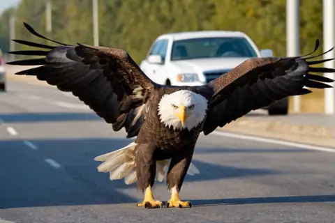 This Traffic-Blocking Eagle Had a Secret and It Made Grown Men Cry